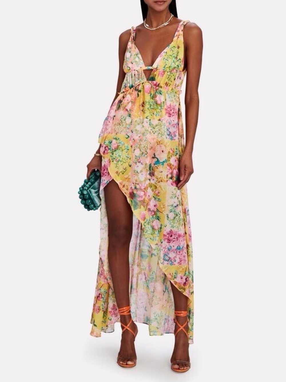For Love & Lemons Madison Yellow Floral Maxi Dress XS